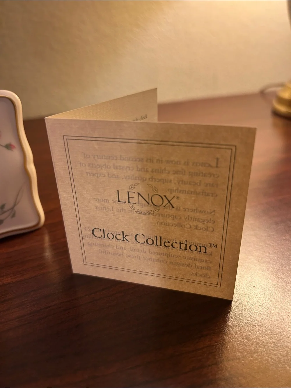 Lenox ‘Rose Manor’ Porcelain Rose Motif Clock with Gold Trim